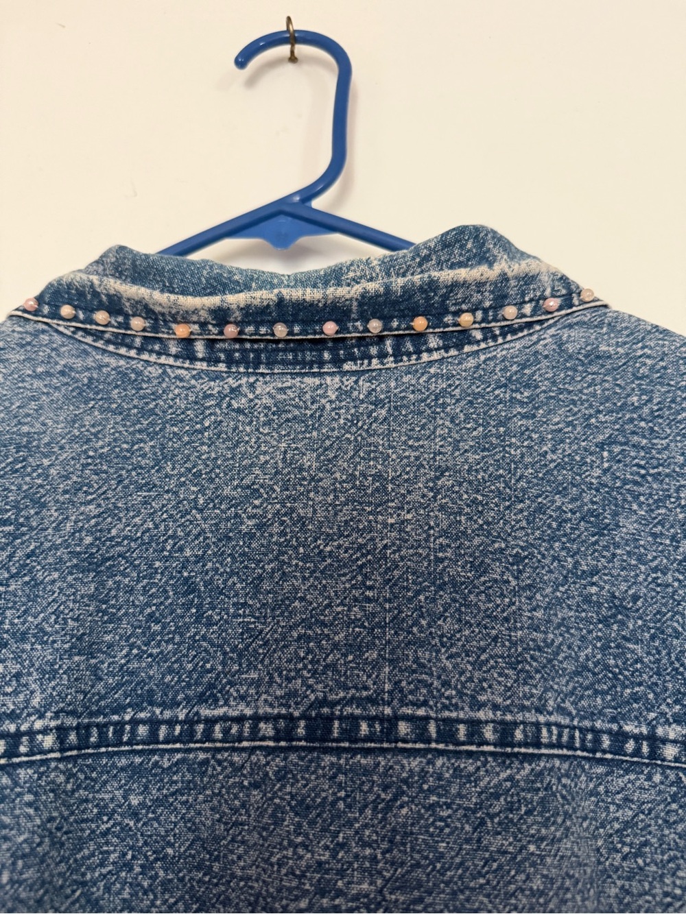 Vintage Club Z Denim Acid Wash Embroidered beaded Studded Oversized Shirt 80s 90 - Picture 10 of 15